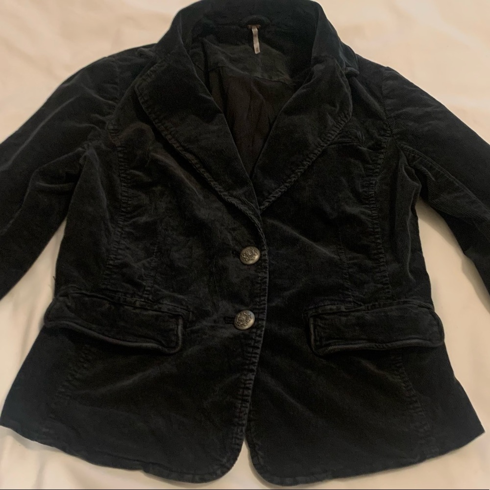 Free People Black Corduroy Short Military Style 2 button Jacket XS